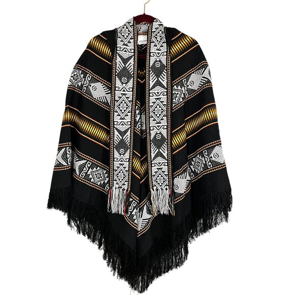 Native Spirit Arts Other - Wool Poncho Cape Embroidery Ecuadorian Shawl Native Spirit Woven Fringe Artisan